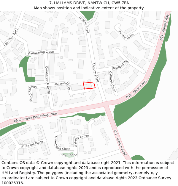 7, HALLAMS DRIVE, NANTWICH, CW5 7RN: Location map and indicative extent of plot