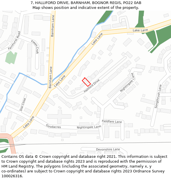 7, HALLIFORD DRIVE, BARNHAM, BOGNOR REGIS, PO22 0AB: Location map and indicative extent of plot