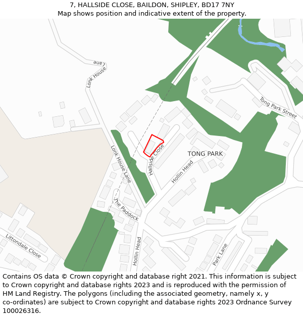 7, HALLSIDE CLOSE, BAILDON, SHIPLEY, BD17 7NY: Location map and indicative extent of plot