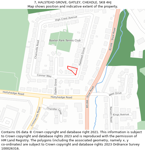 7, HALSTEAD GROVE, GATLEY, CHEADLE, SK8 4HJ: Location map and indicative extent of plot