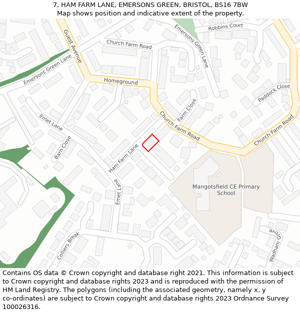 7, HAM FARM LANE, EMERSONS GREEN, BRISTOL, BS16 7BW: Location map and indicative extent of plot