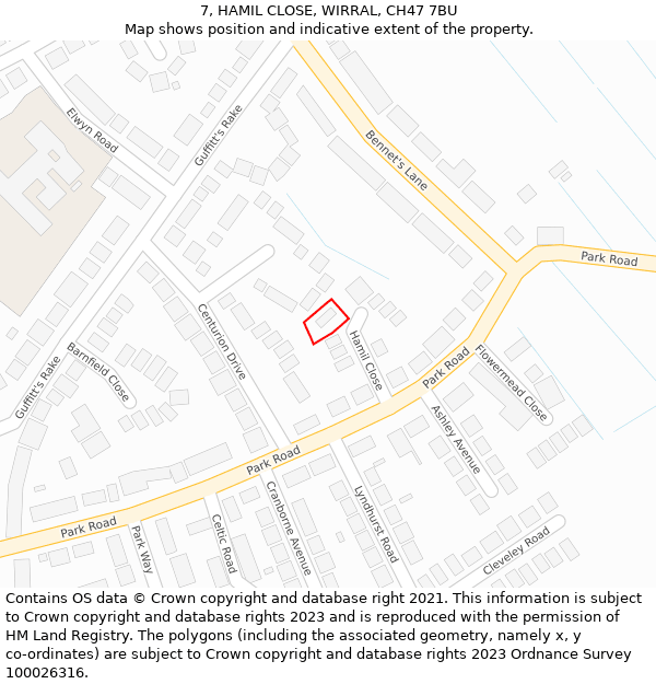 7, HAMIL CLOSE, WIRRAL, CH47 7BU: Location map and indicative extent of plot