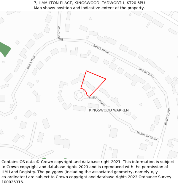 7, HAMILTON PLACE, KINGSWOOD, TADWORTH, KT20 6PU: Location map and indicative extent of plot