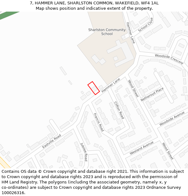 7, HAMMER LANE, SHARLSTON COMMON, WAKEFIELD, WF4 1AL: Location map and indicative extent of plot