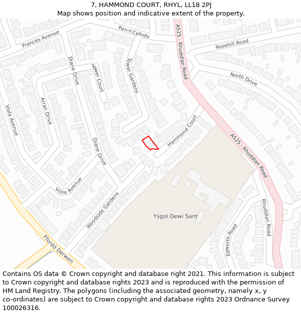 7, HAMMOND COURT, RHYL, LL18 2PJ: Location map and indicative extent of plot