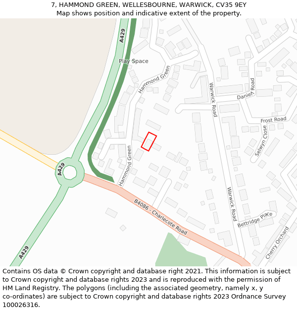 7, HAMMOND GREEN, WELLESBOURNE, WARWICK, CV35 9EY: Location map and indicative extent of plot