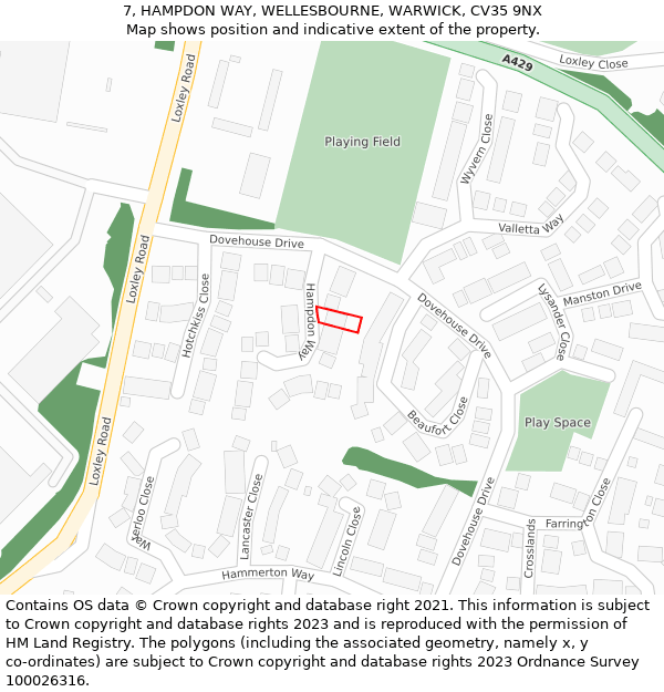 7, HAMPDON WAY, WELLESBOURNE, WARWICK, CV35 9NX: Location map and indicative extent of plot