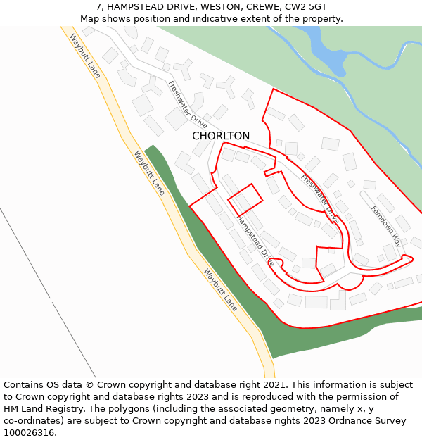 7, HAMPSTEAD DRIVE, WESTON, CREWE, CW2 5GT: Location map and indicative extent of plot