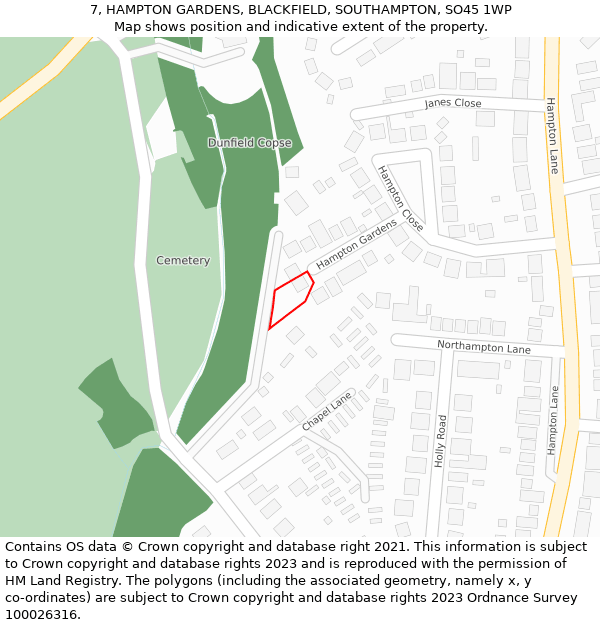 7, HAMPTON GARDENS, BLACKFIELD, SOUTHAMPTON, SO45 1WP: Location map and indicative extent of plot