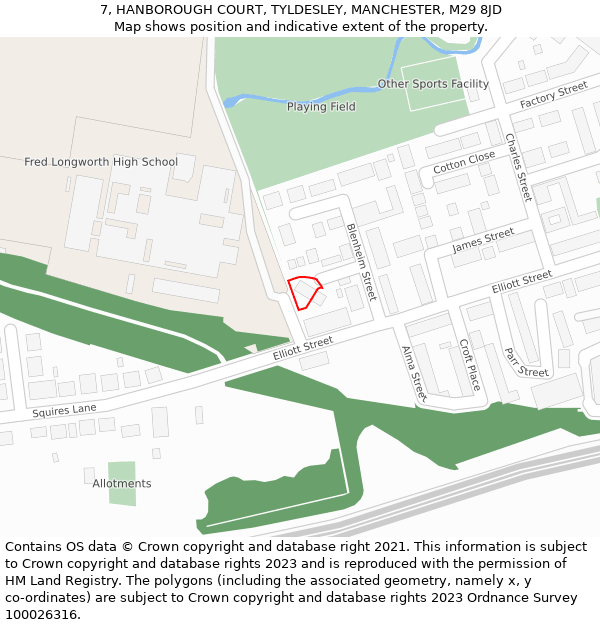 7, HANBOROUGH COURT, TYLDESLEY, MANCHESTER, M29 8JD: Location map and indicative extent of plot