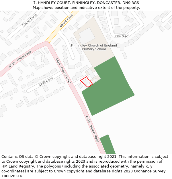 7, HANDLEY COURT, FINNINGLEY, DONCASTER, DN9 3GS: Location map and indicative extent of plot