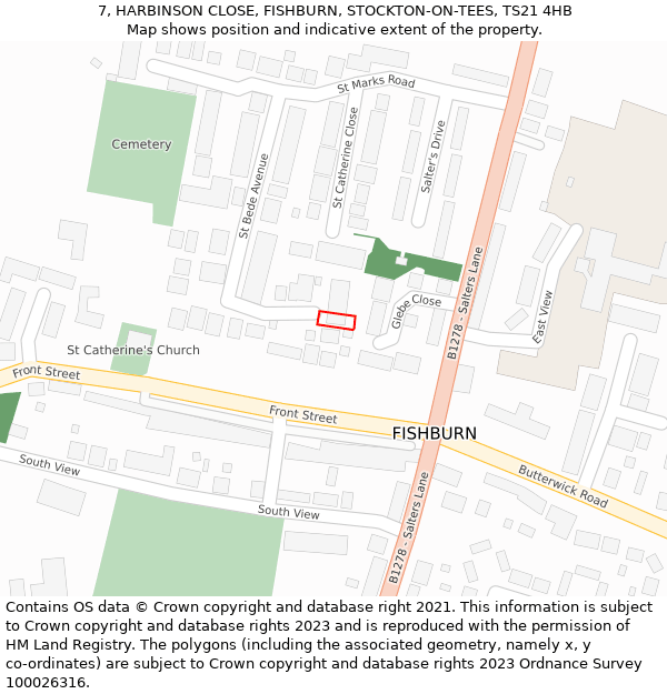 7, HARBINSON CLOSE, FISHBURN, STOCKTON-ON-TEES, TS21 4HB: Location map and indicative extent of plot