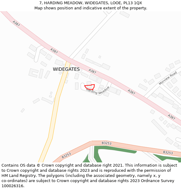 7, HARDING MEADOW, WIDEGATES, LOOE, PL13 1QX: Location map and indicative extent of plot