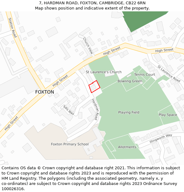 7, HARDMAN ROAD, FOXTON, CAMBRIDGE, CB22 6RN: Location map and indicative extent of plot