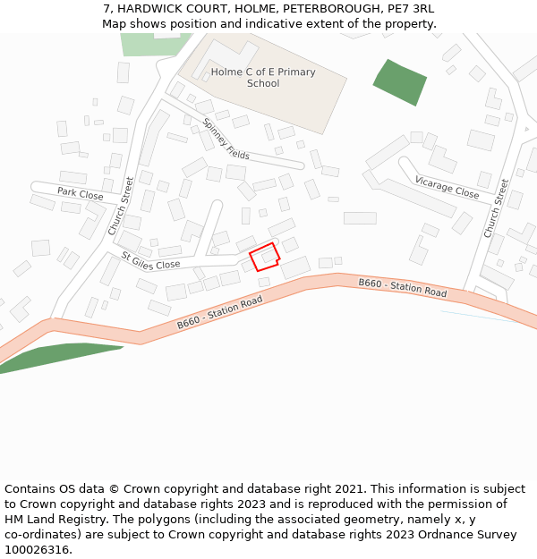 7, HARDWICK COURT, HOLME, PETERBOROUGH, PE7 3RL: Location map and indicative extent of plot