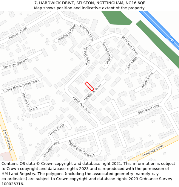 7, HARDWICK DRIVE, SELSTON, NOTTINGHAM, NG16 6QB: Location map and indicative extent of plot