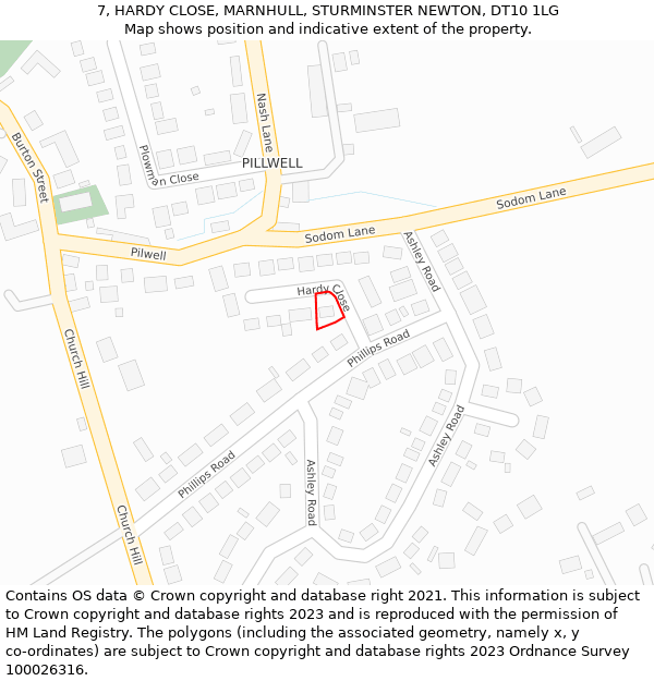 7, HARDY CLOSE, MARNHULL, STURMINSTER NEWTON, DT10 1LG: Location map and indicative extent of plot