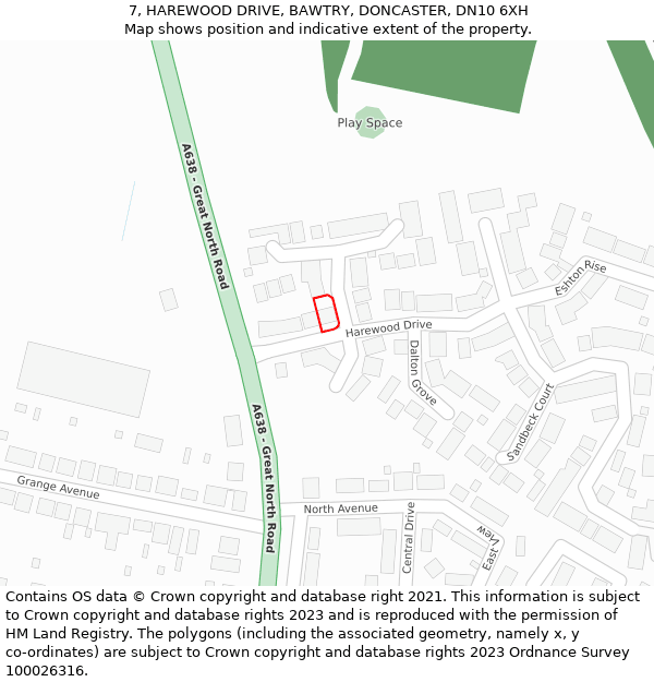 7, HAREWOOD DRIVE, BAWTRY, DONCASTER, DN10 6XH: Location map and indicative extent of plot