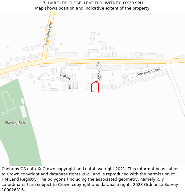 7, HAROLDS CLOSE, LEAFIELD, WITNEY, OX29 9PU: Location map and indicative extent of plot