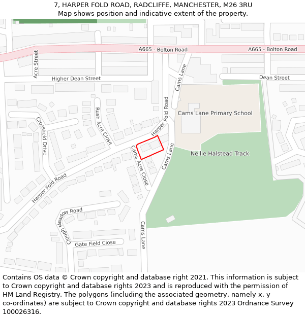7, HARPER FOLD ROAD, RADCLIFFE, MANCHESTER, M26 3RU: Location map and indicative extent of plot
