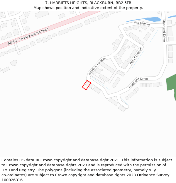 7, HARRIETS HEIGHTS, BLACKBURN, BB2 5FR: Location map and indicative extent of plot