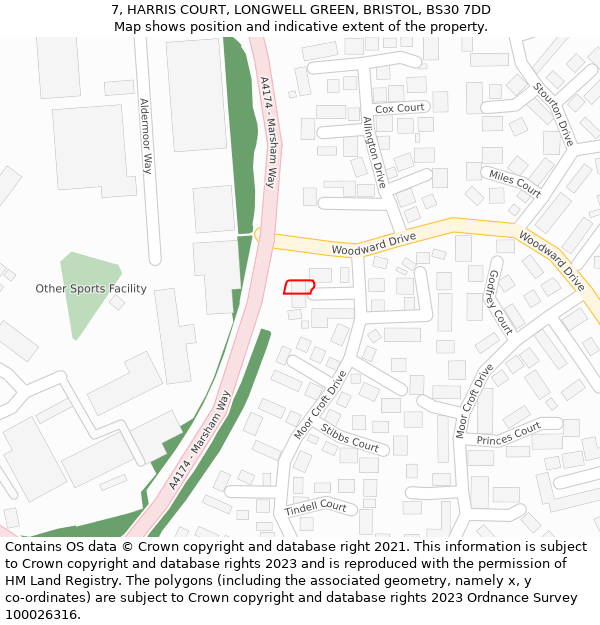 7, HARRIS COURT, LONGWELL GREEN, BRISTOL, BS30 7DD: Location map and indicative extent of plot