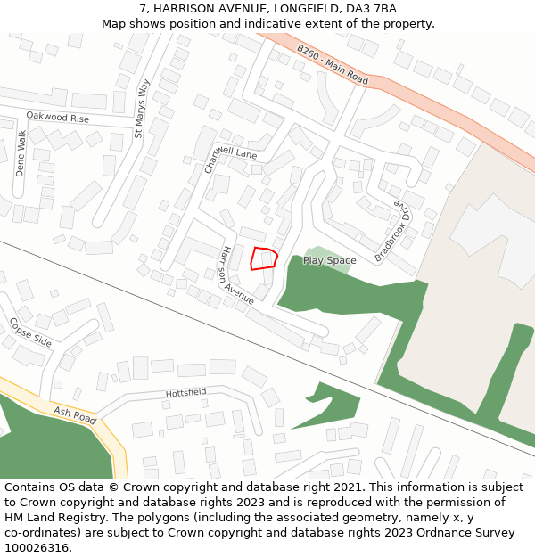 7, HARRISON AVENUE, LONGFIELD, DA3 7BA: Location map and indicative extent of plot