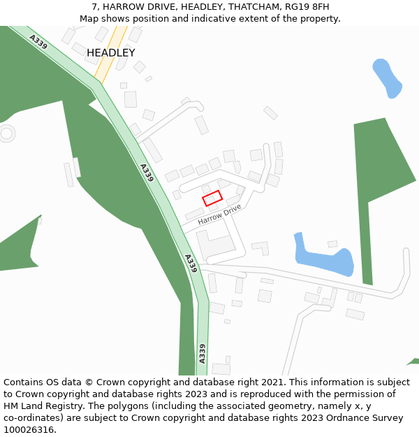 7, HARROW DRIVE, HEADLEY, THATCHAM, RG19 8FH: Location map and indicative extent of plot