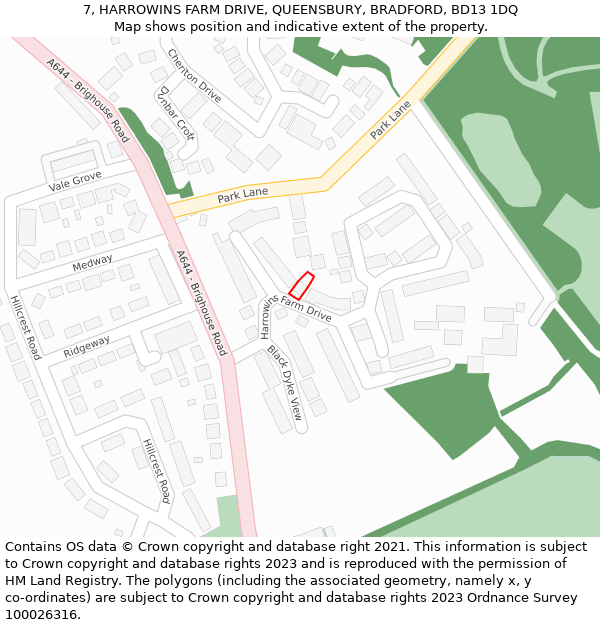 7, HARROWINS FARM DRIVE, QUEENSBURY, BRADFORD, BD13 1DQ: Location map and indicative extent of plot