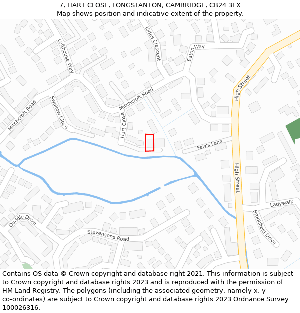7, HART CLOSE, LONGSTANTON, CAMBRIDGE, CB24 3EX: Location map and indicative extent of plot