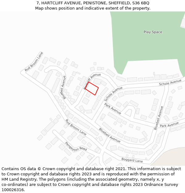 7, HARTCLIFF AVENUE, PENISTONE, SHEFFIELD, S36 6BQ: Location map and indicative extent of plot