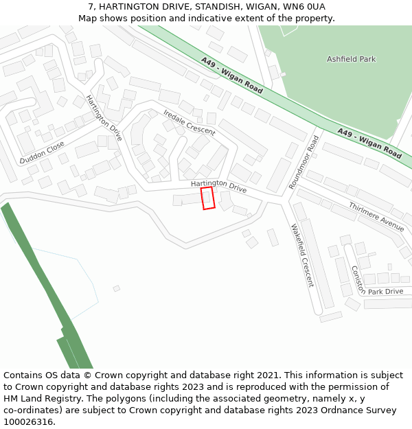 7, HARTINGTON DRIVE, STANDISH, WIGAN, WN6 0UA: Location map and indicative extent of plot