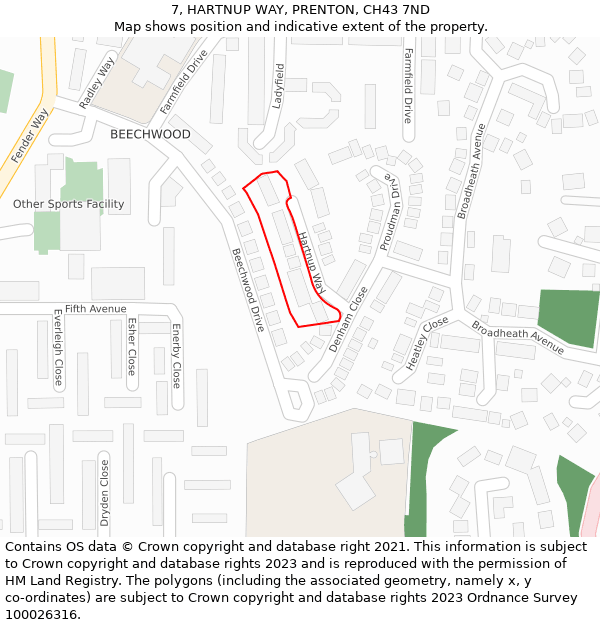 7, HARTNUP WAY, PRENTON, CH43 7ND: Location map and indicative extent of plot