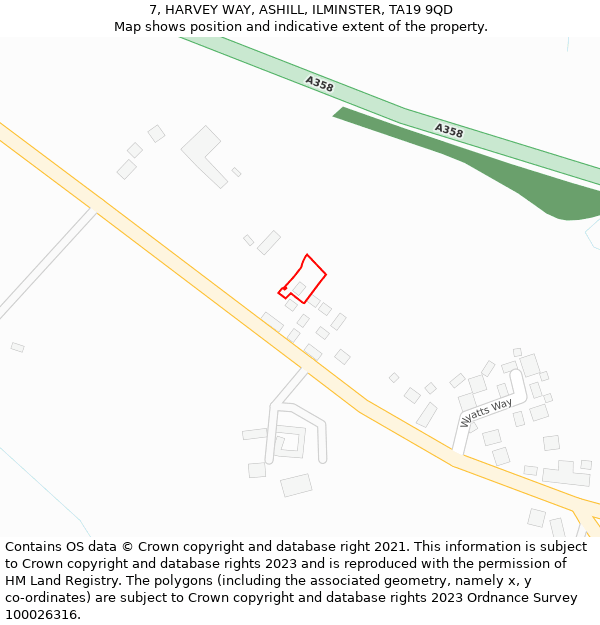 7, HARVEY WAY, ASHILL, ILMINSTER, TA19 9QD: Location map and indicative extent of plot