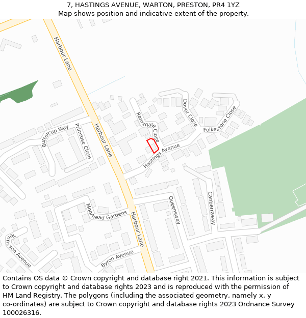 7, HASTINGS AVENUE, WARTON, PRESTON, PR4 1YZ: Location map and indicative extent of plot