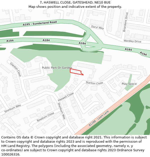 7, HASWELL CLOSE, GATESHEAD, NE10 8UE: Location map and indicative extent of plot