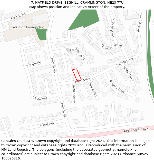 7, HATFIELD DRIVE, SEGHILL, CRAMLINGTON, NE23 7TU: Location map and indicative extent of plot