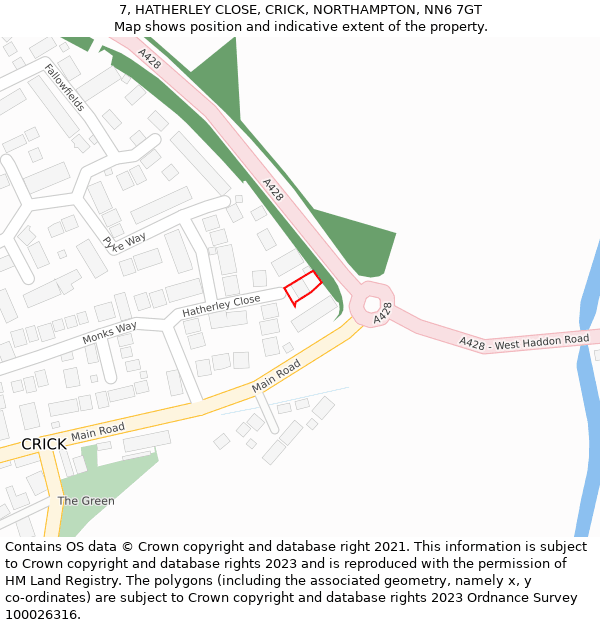 7, HATHERLEY CLOSE, CRICK, NORTHAMPTON, NN6 7GT: Location map and indicative extent of plot