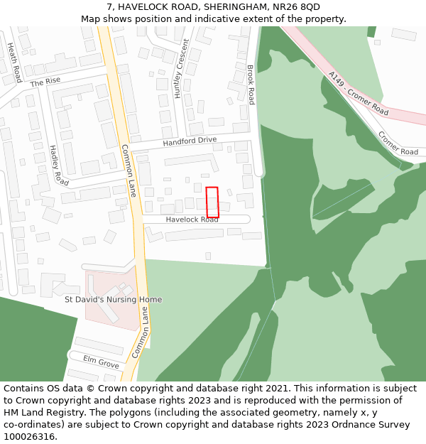 7, HAVELOCK ROAD, SHERINGHAM, NR26 8QD: Location map and indicative extent of plot