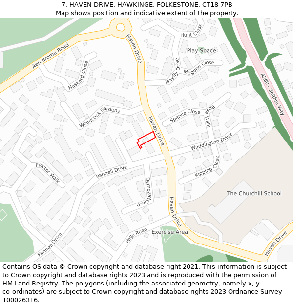 7, HAVEN DRIVE, HAWKINGE, FOLKESTONE, CT18 7PB: Location map and indicative extent of plot