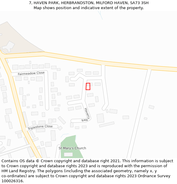 7, HAVEN PARK, HERBRANDSTON, MILFORD HAVEN, SA73 3SH: Location map and indicative extent of plot