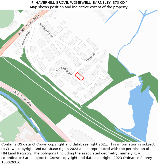 7, HAVERHILL GROVE, WOMBWELL, BARNSLEY, S73 0DY: Location map and indicative extent of plot