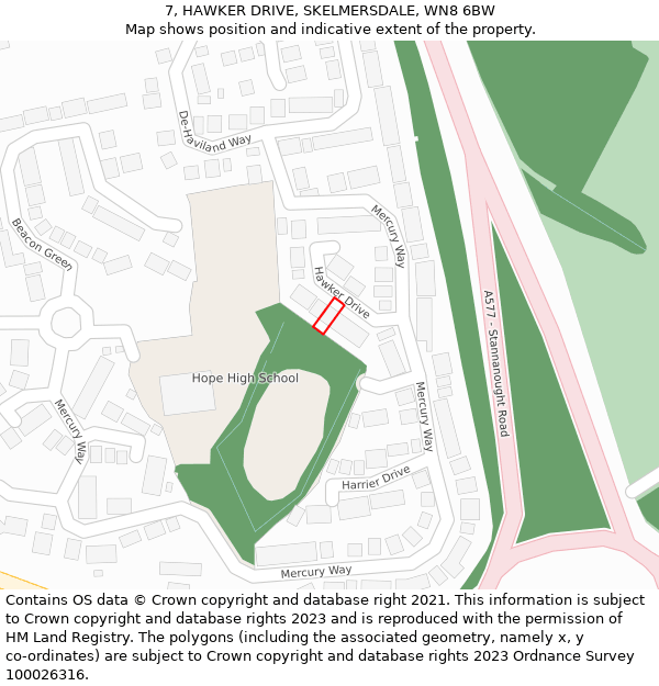 7, HAWKER DRIVE, SKELMERSDALE, WN8 6BW: Location map and indicative extent of plot