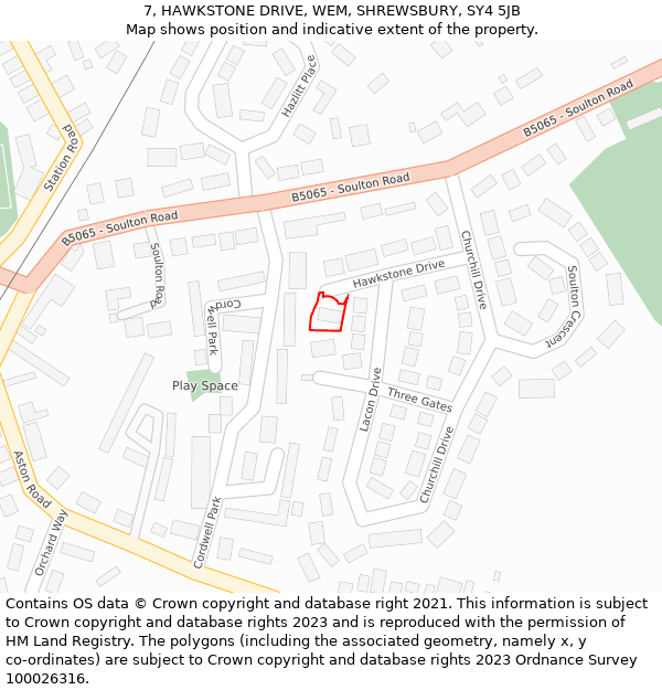 7, HAWKSTONE DRIVE, WEM, SHREWSBURY, SY4 5JB: Location map and indicative extent of plot