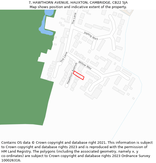 7, HAWTHORN AVENUE, HAUXTON, CAMBRIDGE, CB22 5JA: Location map and indicative extent of plot