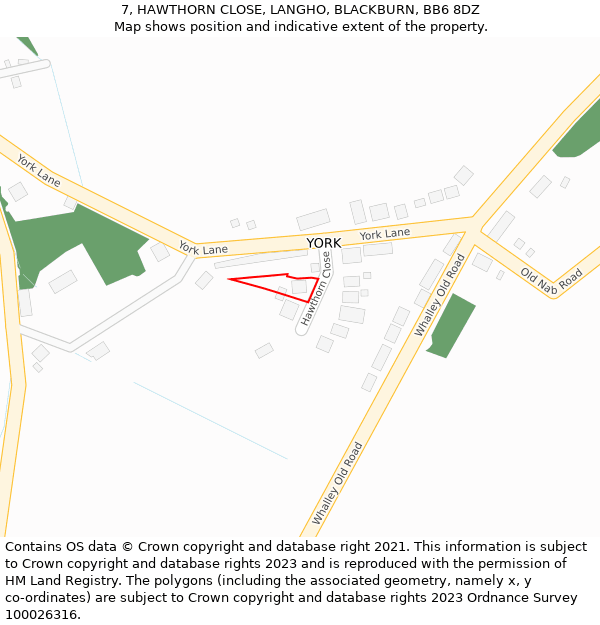 7, HAWTHORN CLOSE, LANGHO, BLACKBURN, BB6 8DZ: Location map and indicative extent of plot