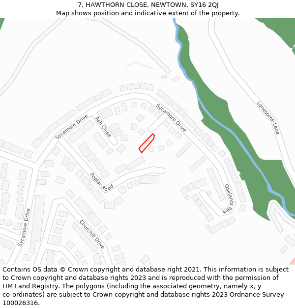 7, HAWTHORN CLOSE, NEWTOWN, SY16 2QJ: Location map and indicative extent of plot