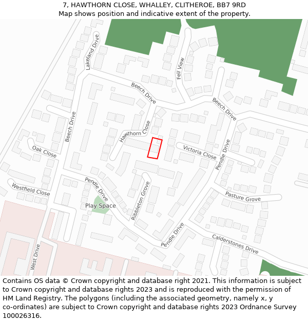7, HAWTHORN CLOSE, WHALLEY, CLITHEROE, BB7 9RD: Location map and indicative extent of plot