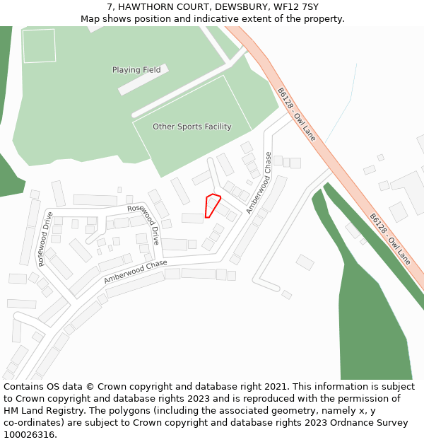 7, HAWTHORN COURT, DEWSBURY, WF12 7SY: Location map and indicative extent of plot