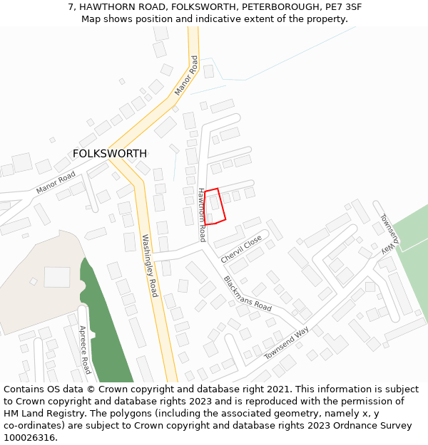 7, HAWTHORN ROAD, FOLKSWORTH, PETERBOROUGH, PE7 3SF: Location map and indicative extent of plot